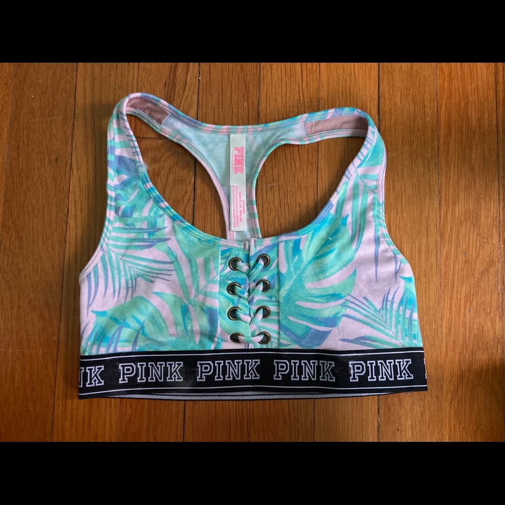 PINK sports bra tropical print size S. nice cottony material